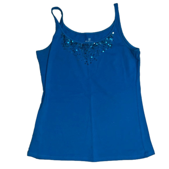 Blue tank too sequins medium thin strap spaghetti strap dressy casual - Picture 1 of 6